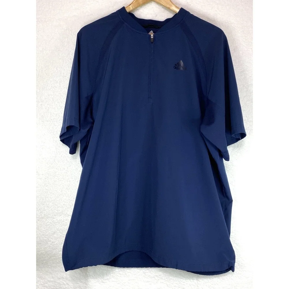 Adidas Mens Navy Blue Quarter Zip Short Sleeve Performance Pullover Top Large